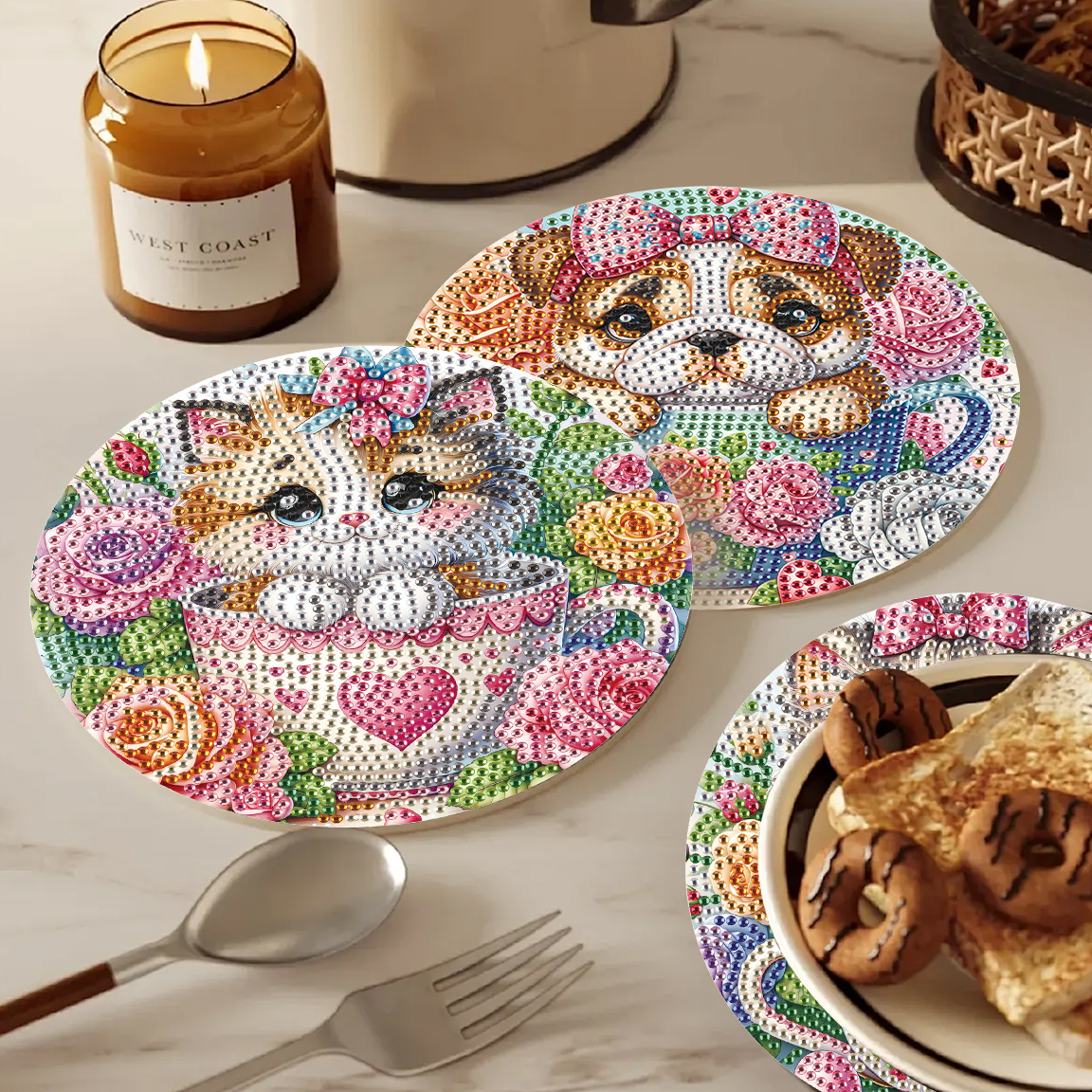 Art Craft Home - 3Pcs Diamond Art Painting Placemat kits,Teacup