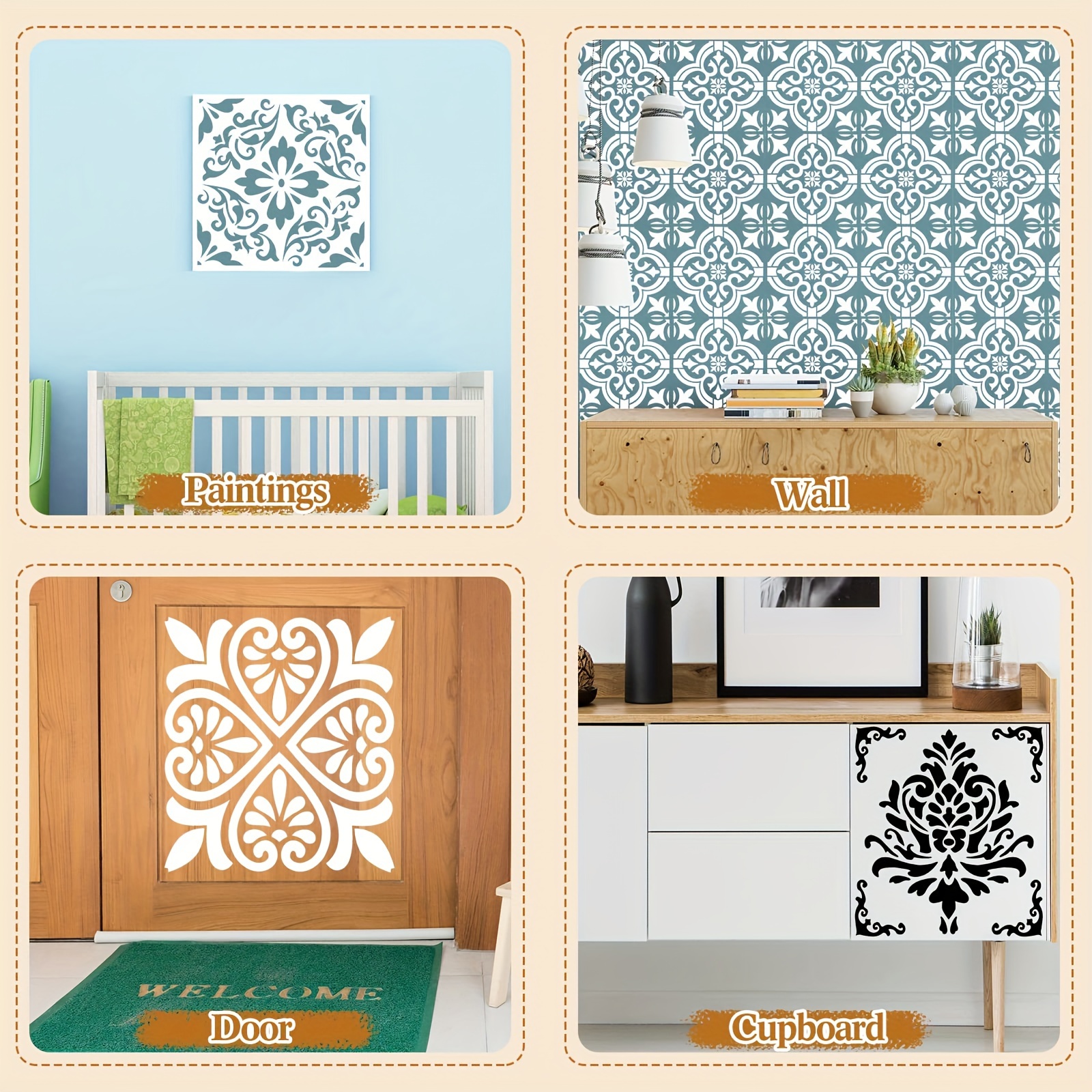 4PCS Square Pattern Stencil Te - Art Craft Template บทวิจารณ์และราคา