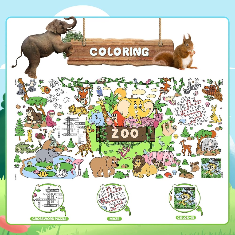 Giant Zoo Animal Coloring Post - Art And Craft Zoo Animals บทวิจารณ์และราคา